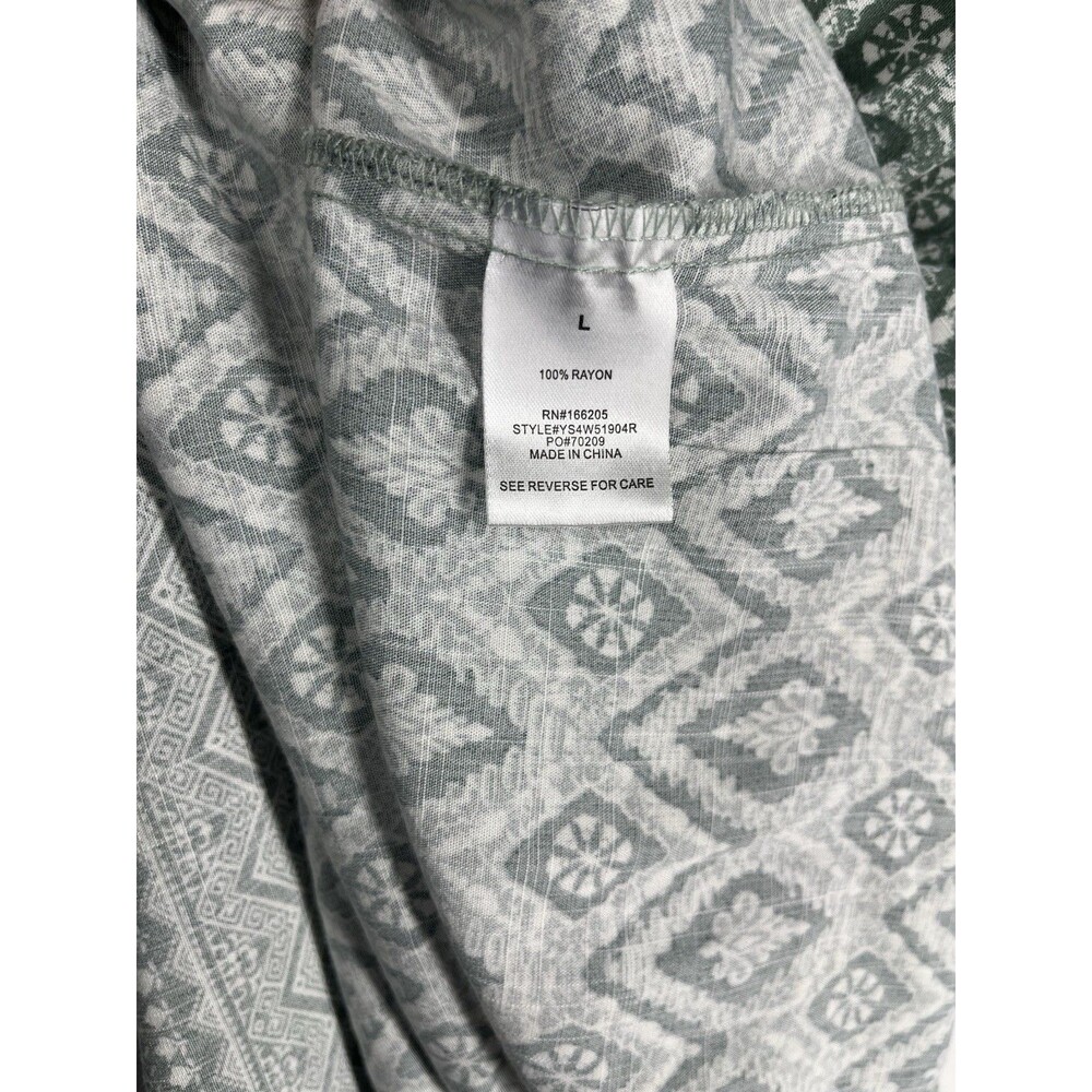 Lucky Brand Women's Midi Dress Large Green Print Button Front Short Sleeve Flowy - Picture 6 of 9